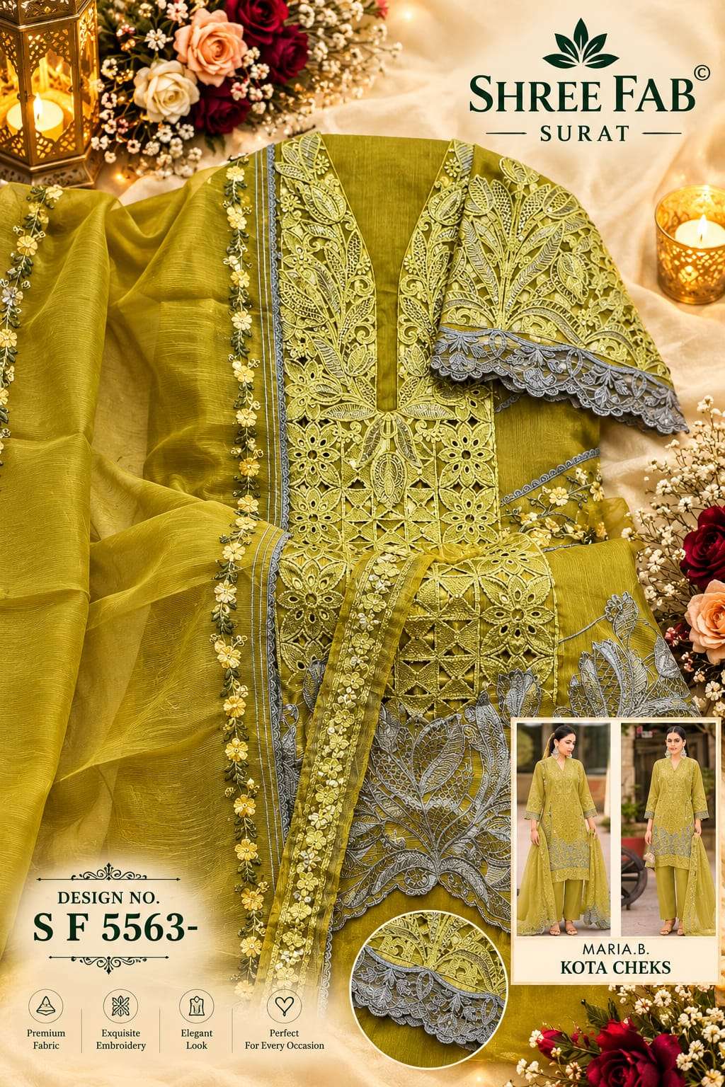 SHREE FABS SF 5563 COLOR KOTA CHECKS HAND KHAT & CUT WORK PAKISTANI DRESS RESELLER